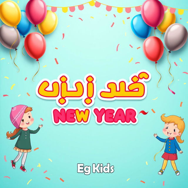 A vibrant and playful New Year greeting post for a children's clothing company named 'Eg Kids'