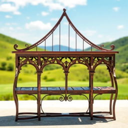 A beautifully designed metal console featuring intricate details inspired by the iconic Vresk Bridge in Iran
