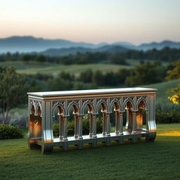 A metallic console beautifully designed to resemble the iconic Vresk Bridge in Iran
