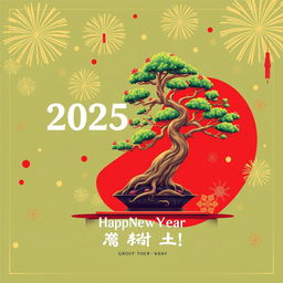 A vibrant and festive Happy New Year 2025 greeting card design