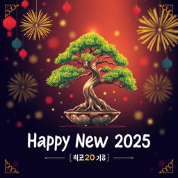 A vibrant and festive Happy New Year 2025 greeting card design
