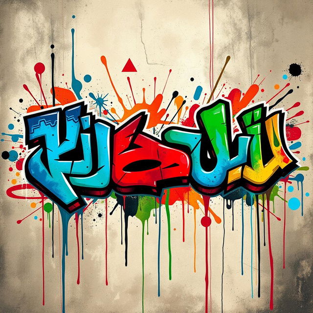 A striking and colorful graffiti art piece showcasing the Persian words "انوشیروان و زهره" in a bold and expressive style