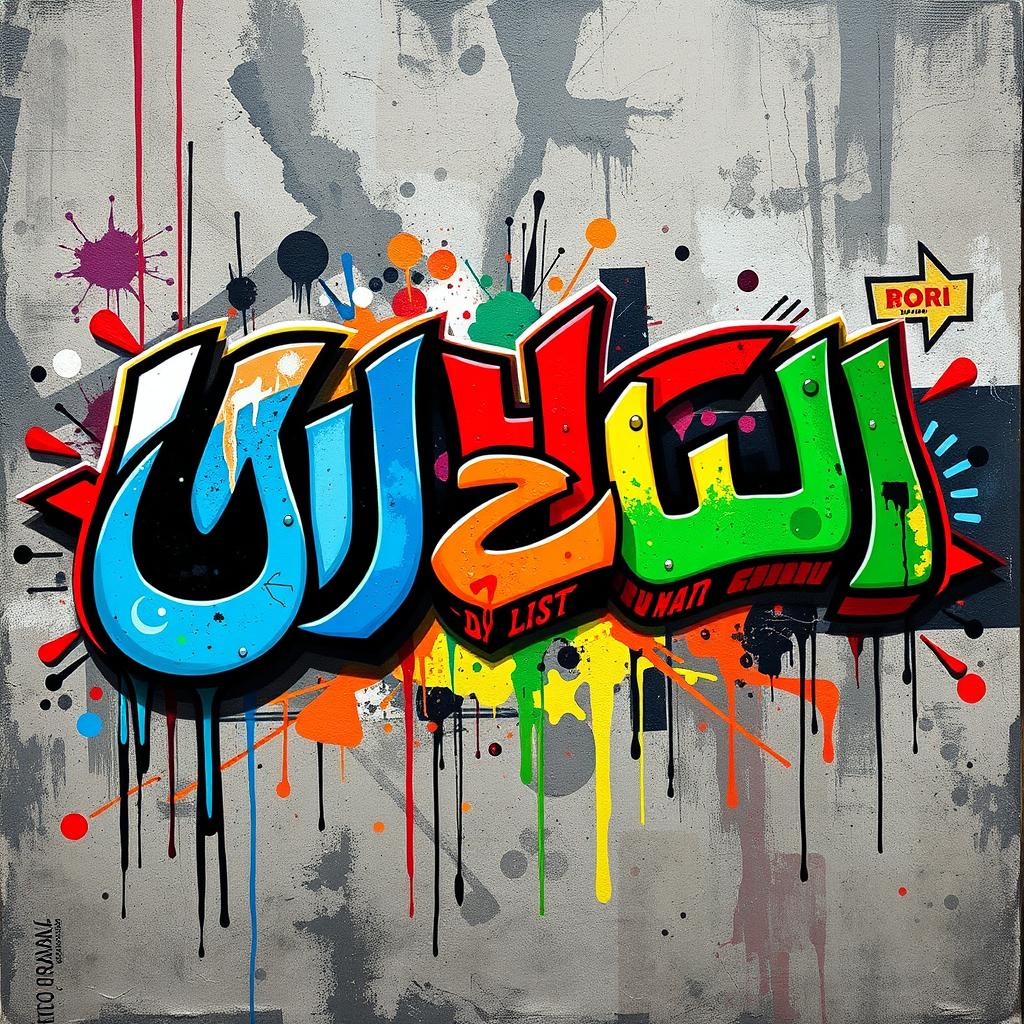 A striking and colorful graffiti art piece showcasing the Persian words "انوشیروان و زهره" in a bold and expressive style