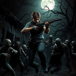 In a Resident Evil 4-inspired scene, a skilled protagonist resembling Leon S