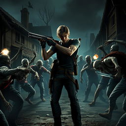 In a thrilling scene inspired by Resident Evil 4, a determined character resembling Leon S