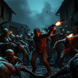 A captivating scene from Resident Evil 4, depicting the main character in a thrilling battle against numerous zombies