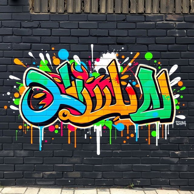 A vibrant graffiti art piece featuring the Persian word "انوشیروان" prominently displayed in an artistic style