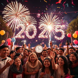A vibrant and joyful New Year's celebration for the year 2025
