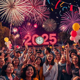 A vibrant and joyful New Year's celebration for the year 2025