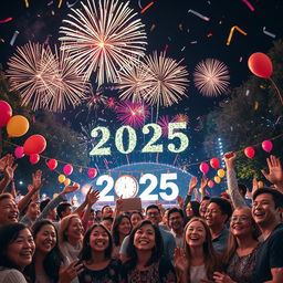 A vibrant and joyful New Year's celebration for the year 2025