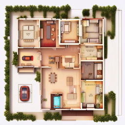 An architectural layout of a house on a 25*40 plot with two bedrooms, one with an attached bathroom, a common bathroom, a hall, kitchen with a wash area, study/office room, car parking space, and a dedicated space for a mandir.