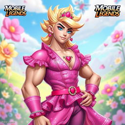 A heroic character inspired by Mobile Legends named Franco, transformed into a whimsical and vibrant Barbie outfit