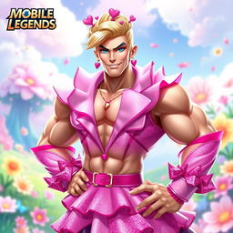A heroic character inspired by Mobile Legends named Franco, transformed into a whimsical and vibrant Barbie outfit