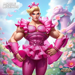 A heroic character inspired by Mobile Legends named Franco, transformed into a whimsical and vibrant Barbie outfit