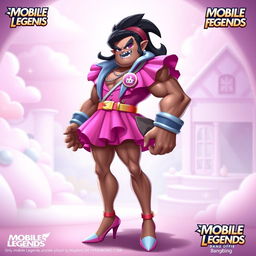 A character design of Franco from Mobile Legends: Bang Bang dressed in a colorful Barbie outfit