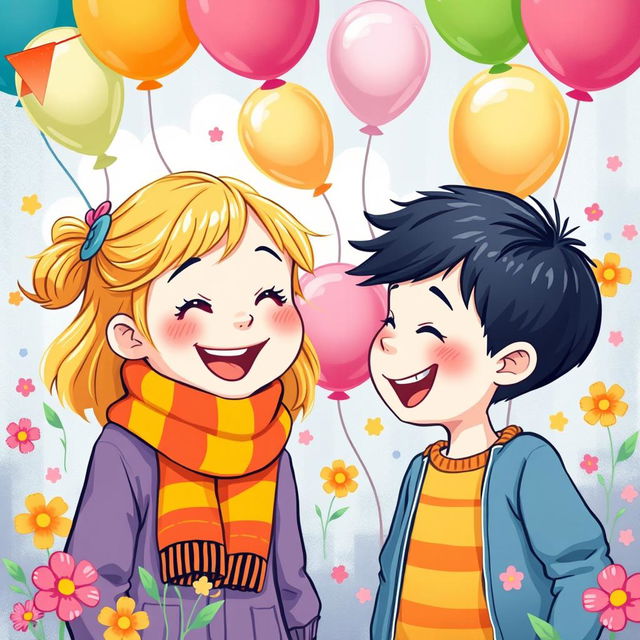 An artistic illustration of a vibrant scene featuring an 8-year-old girl with a cute face wearing a colorful scarf