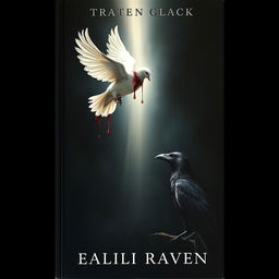 A book cover featuring a dark black shadowy background with a beam of light emanating from a bleeding dove