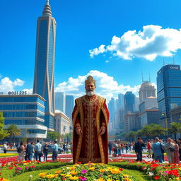 A futuristic cityscape of Tehran in the year 2025, showcasing modern architecture blending with historical Persian elements