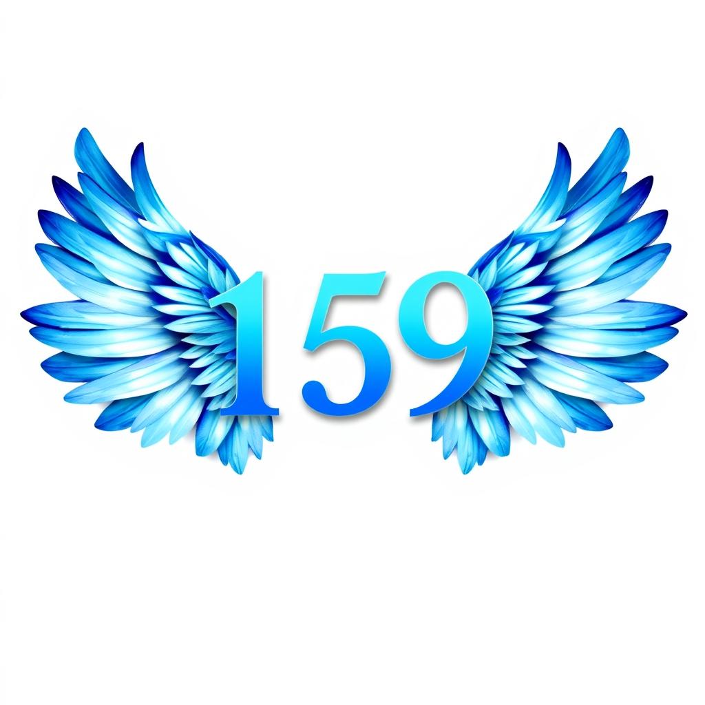 The number '159' prominently displayed between two elegant blue wings, symbolizing freedom and creativity