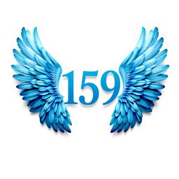 The number '159' prominently displayed between two elegant blue wings, symbolizing freedom and creativity