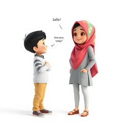 A charming artistic 3D rendering of a young girl with a cute face, aged 8, wearing a colorful hijab scarf on her head