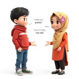 A charming artistic 3D rendering of a young girl with a cute face, aged 8, wearing a colorful hijab scarf on her head