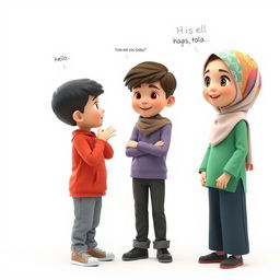 A charming artistic 3D rendering of a young girl with a cute face, aged 8, wearing a colorful hijab scarf on her head