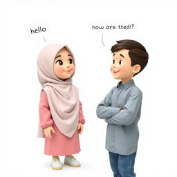 An artistic 3D view featuring a cute girl, approximately 8 years old, wearing a hijab that elegantly drapes over her head