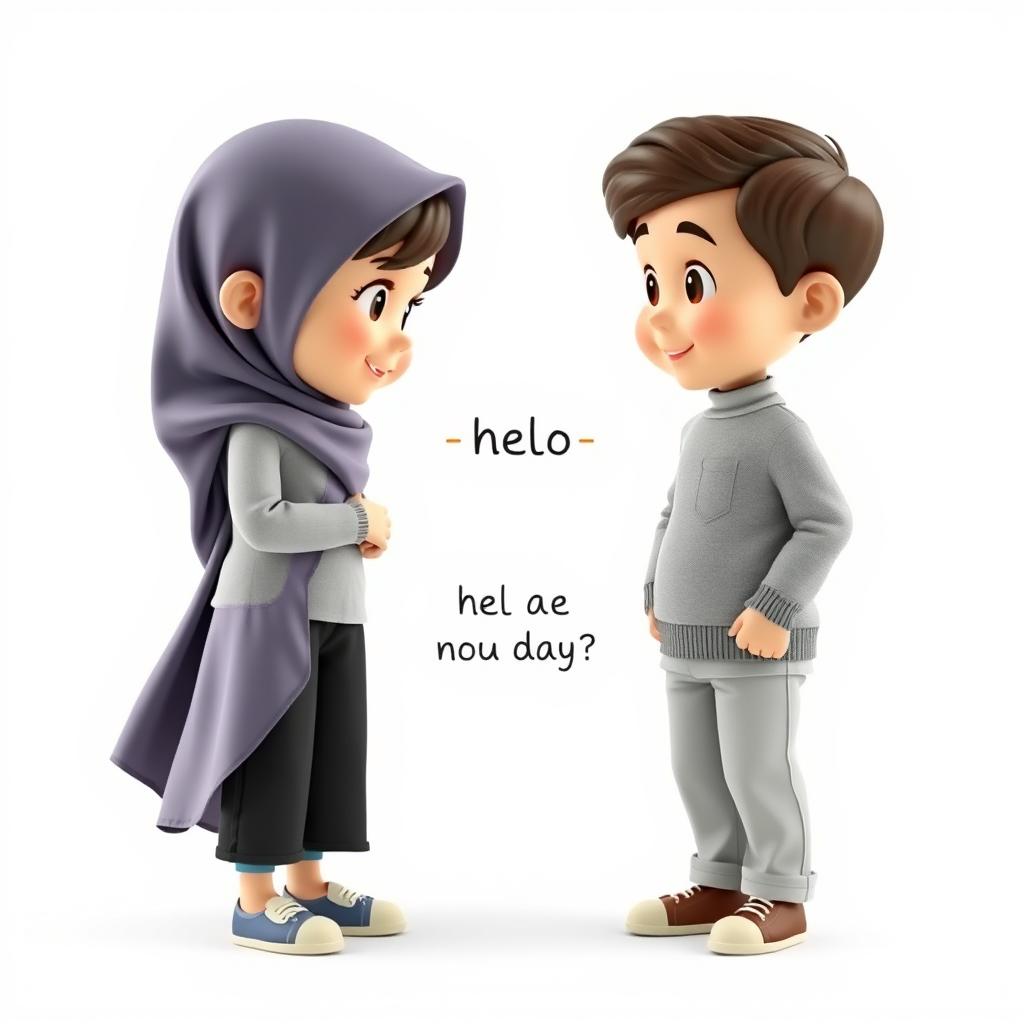 An artistic 3D view featuring a cute girl, approximately 8 years old, wearing a hijab that elegantly drapes over her head