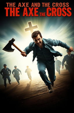 A dramatic scene depicting a man running energetically towards the ethereal gates of heaven, which gleam with divine light, creating a stark contrast against the darker surroundings