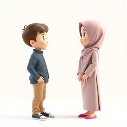 A charming 3D artistic representation of a young girl wearing a hijab, with a cute face and an age of around 8, standing on the right side of the image