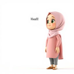 An artistic 3D view of a girl wearing a hijab and a boy standing together in a bright white background