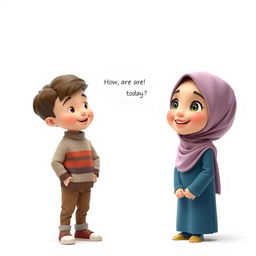 A beautiful artistic 3D illustration featuring a young girl with an adorable face, aged 8, wearing a hijab that elegantly wraps around her head