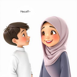 A beautiful artistic 3D illustration featuring a young girl with an adorable face, aged 8, wearing a hijab that elegantly wraps around her head