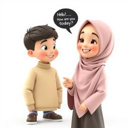 A beautiful artistic 3D illustration featuring a young girl with an adorable face, aged 8, wearing a hijab that elegantly wraps around her head