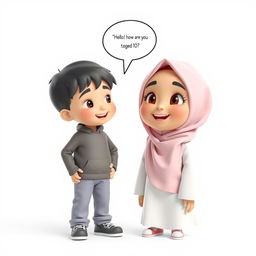 A beautiful artistic 3D illustration featuring a young girl with an adorable face, aged 8, wearing a hijab that elegantly wraps around her head