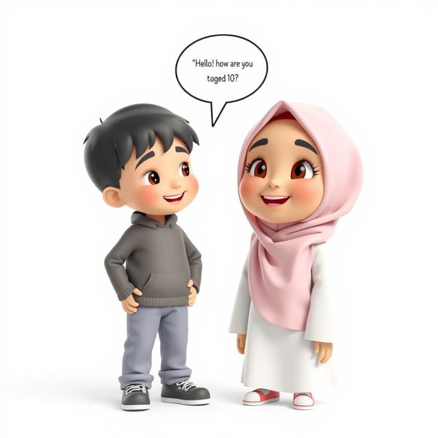 A beautiful artistic 3D illustration featuring a young girl with an adorable face, aged 8, wearing a hijab that elegantly wraps around her head