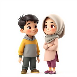 A cute 3D artistic representation of a girl aged 8 wearing a hijab and a scarf on her head, with an adorable face