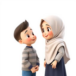 A cute 3D artistic representation of a girl aged 8 wearing a hijab and a scarf on her head, with an adorable face