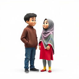 An artistic 3D view of a girl and a boy, with the girl on the right and the boy on the left
