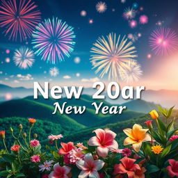 A vibrant New Year greeting scene filled with elements symbolizing peace, prosperity, and good health