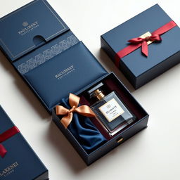 An exquisite luxury perfume packaging box, elegantly designed with a sophisticated aesthetic