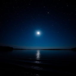 A serene night sky filled with twinkling stars over a tranquil lake