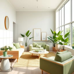 A beautifully designed, minimalistic interior space with stylish green decor elements