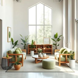 A beautifully designed, minimalistic interior space with stylish green decor elements