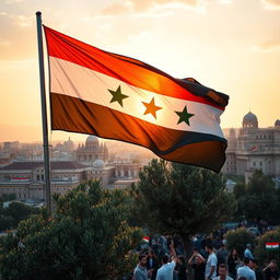 A powerful and symbolic representation of Syria being reborn and liberated, capturing the essence of resilience and hope