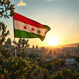 A powerful and symbolic representation of Syria being reborn and liberated, capturing the essence of resilience and hope