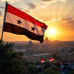 A powerful and symbolic representation of Syria being reborn and liberated, capturing the essence of resilience and hope