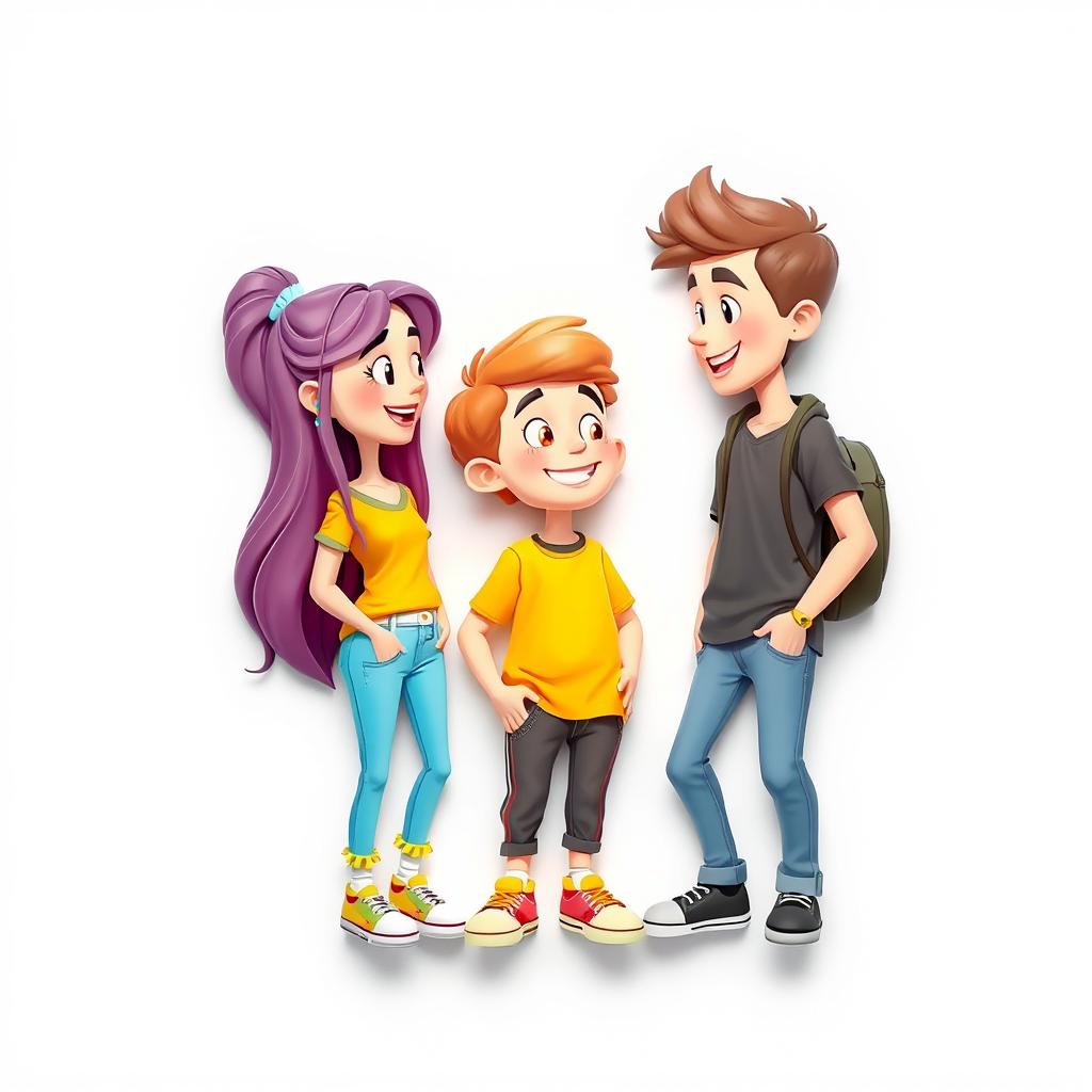 A 3D illustration featuring a girl and a boy engaged in a friendly conversation