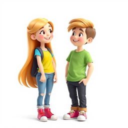 A 3D illustration featuring a girl and a boy engaged in a friendly conversation